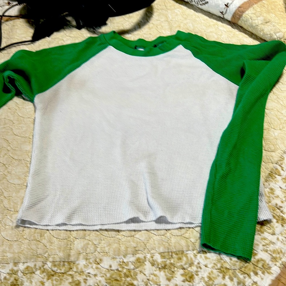 White and green jersey shirt, youth size small